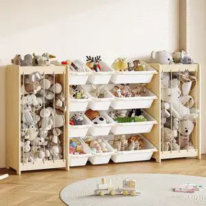 Large Toy Storage Organizer, Wooden Stuffed Animal Storage & 12-Bins Toy Organizer, Double-Sided Plush Toy Holder Featuring Thicker Ropes, Space Save Playroom Nursery Bedroom Storage, White Large Toy Storage Organizer, Wooden Stuffed Animal Storage & 12-Bins Toy Organizer, Double-Sided Plush Toy Holder Featuring Thicker Ropes, Space Save Playroom Nursery Bedroom Storage, White