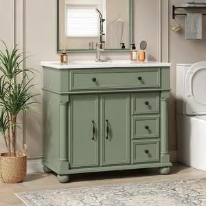 36" Freestanding Bathroom Vanity with Ceramic Sink, Green 36" Freestanding Bathroom Vanity with Ceramic Sink, Green