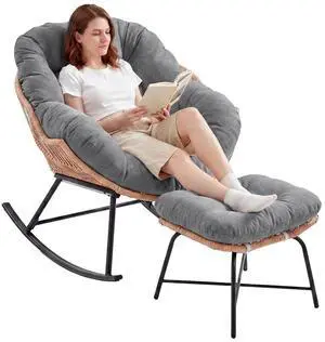 Outdoor Papasan Rocking Chair, Egg Chair with Ottoman, Light Gray Outdoor Papasan Rocking Chair, Egg Chair with Ottoman, Light Gray
