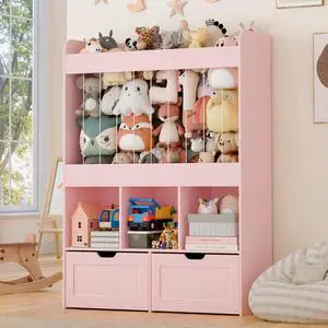 51.7" H Wooden Toy Storage Organizer with Stuffed Animal Storage 51.7" H Wooden Toy Storage Organizer with Stuffed Animal Storage