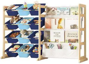 Toy Storage Organizer with Bookshelf - 12 Storage Bins 4-Tier Multipurpose Shelf to Organize Toys and Books for Kids Room, Playroom, Nursery Room, Blue Toy Storage Organizer with Bookshelf - 12 Storage Bins 4-Tier Multipurpose Shelf to Organize Toys and Books for Kids Room, Playroom, Nursery Room, Blue