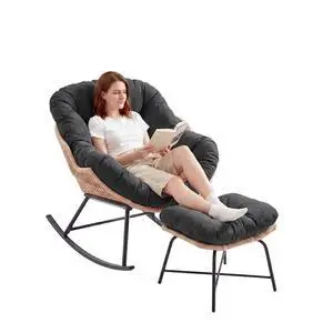 Outdoor Papasan Rocking Chair, Egg Chair with Ottoman, Dark Gray Outdoor Papasan Rocking Chair, Egg Chair with Ottoman, Dark Gray