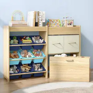 Toy Storage Organizer for Kids, 9-Bin Toy Organizer with 2-Drawers,Movable Toy Chest and Top Rack, Kids Bookshelf and Toy Storage for Playroom, Bedroom, Nursery, Blue Toy Storage Organizer for Kids, 9-Bin Toy Organizer with 2-Drawers,Movable Toy Chest and Top Rack, Kids Bookshelf and Toy Storage for Playroom, Bedroom, Nursery, Blue