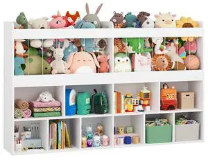 63.6"W Toy Storage Organizer, Kids Bookshelf with 10 Cube Organizer Bookcase, 220L Stuffed Animal Storage, Open Shelf Simple Compartments for Playroom, Kids Room, Living Room, Kindergarten,White 63.6"W Toy Storage Organizer, Kids Bookshelf with 10 Cube Organizer Bookcase, 220L Stuffed Animal Storage, Open Shelf Simple Compartments for Playroom, Kids Room, Living Room, Kindergarten,White