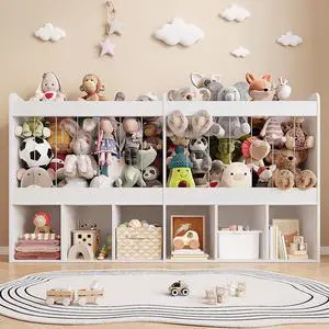 63.6"W Toy Storage Organizer with Stuffed Animal Storage, 240L Kids Stuffed Animal Holder & 6 Open Cubbies, Extra Large Toy & Book Shelf for Playroom, Kids Room, Kindergarten, Classroom, White 63.6"W Toy Storage Organizer with Stuffed Animal Storage, 240L Kids Stuffed Animal Holder & 6 Open Cubbies, Extra Large Toy & Book Shelf for Playroom, Kids Room, Kindergarten, Classroom, White
