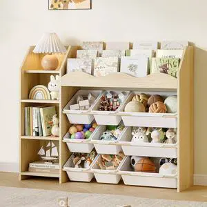Toy Storage Organizer, Scalloped Bookshelf, 4 Toy Shelves, 9 Bins Toy Storage Organizer, Scalloped Bookshelf, 4 Toy Shelves, 9 Bins