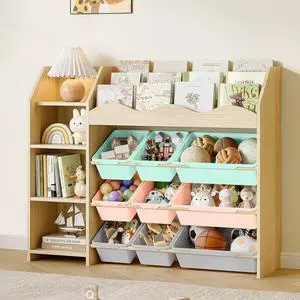 Kids Toy Organizer, Scalloped Bookshelf, 4 Shelves, 9 Color Bins Kids Toy Organizer, Scalloped Bookshelf, 4 Shelves, 9 Color Bins