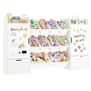 66" W Toy Organizer with 10 Toy Bins, Wooden Kids Bookshelf and Toy Storage 66" W Toy Organizer with 10 Toy Bins, Wooden Kids Bookshelf and Toy Storage