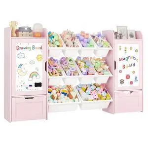 66" W Toy Storage with 10 Toy Bins, 6-Cube Kids Bookshelf, Wooden 66" W Toy Storage with 10 Toy Bins, 6-Cube Kids Bookshelf, Wooden