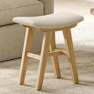Vanity Stool with Removable Easy-Clean Cover, Natural Wood Color Vanity Stool with Removable Easy-Clean Cover, Natural Wood Color