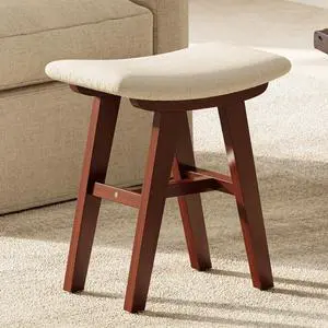 Vanity Stool with Removable Easy-Clean Cover, Rubberwood, Walnut Vanity Stool with Removable Easy-Clean Cover, Rubberwood, Walnut