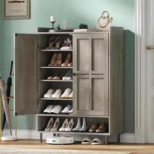Shoe Storage Cabinet with 2 Doors, 6-Tier Shoe Cabinet with 3 Adjustable Shelves and Metal Legs, 45'' Tall Shoe Rack Organizer Cabinet for Entryway, Front Door, Gray Wash Shoe Storage Cabinet with 2 Doors, 6-Tier Shoe Cabinet with 3 Adjustable Shelves and Metal Legs, 45'' Tall Shoe Rack Organizer Cabinet for Entryway, Front Door, Gray Wash