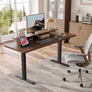 63 x 24 Inch Electric Standing Up Desk with Monitor Shelf, Walnut 63 x 24 Inch Electric Standing Up Desk with Monitor Shelf, Walnut