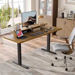 63 x 24 Inch Electric Standing Up Desk with Monitor Shelf, Oak 63 x 24 Inch Electric Standing Up Desk with Monitor Shelf, Oak