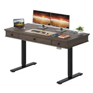 55 x 23 Inch Electric Standing Desk with Drawers, Dark Walnut 55 x 23 Inch Electric Standing Desk with Drawers, Dark Walnut