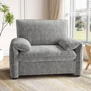 Oversized Accent Chair, Chenille Fabric Reading Chair, Grey Oversized Accent Chair, Chenille Fabric Reading Chair, Grey