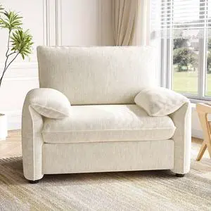 Oversized Accent Chair, Chenille Fabric Reading Chair Beige Oversized Accent Chair, Chenille Fabric Reading Chair Beige