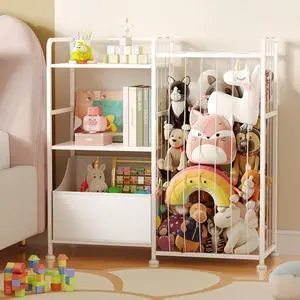 Toy Storage Organizer, Stuffed Animal Storage with Toy Bin, White Toy Storage Organizer, Stuffed Animal Storage with Toy Bin, White