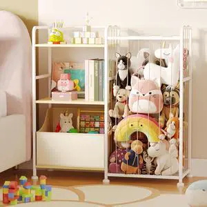 Toy Storage Organizer, Stuffed Animal Storage with Toy Bin, Beige Toy Storage Organizer, Stuffed Animal Storage with Toy Bin, Beige