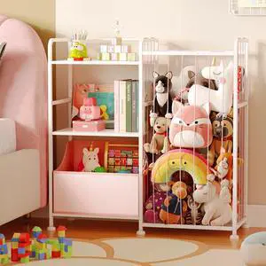 Toy Storage Organizer, Stuffed Animal Storage with Toy Bin, Pink Toy Storage Organizer, Stuffed Animal Storage with Toy Bin, Pink
