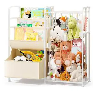 Kids Bookshelf and Toy Storage with Toy Bins, Stuffed Animal Storage Kids Bookshelf and Toy Storage with Toy Bins, Stuffed Animal Storage
