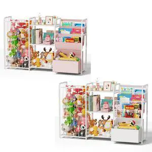 3in1 Stuffed Animal Storage Organizer - Toy Storage with Kids Bookshelf & Large Plushies Holder for Kids Room - Multi-Functional Furniture for Nursery, Bedroom, and Playroom, White & Pink 3in1 Stuffed Animal Storage Organizer - Toy Storage with Kids Bookshelf & Large Plushies Holder for Kids Room - Multi-Functional Furniture for Nursery, Bedroom, and Playroom, White & Pink