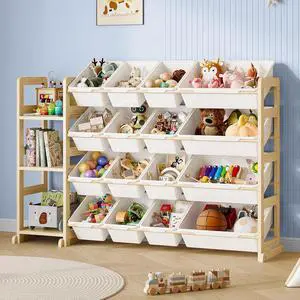 Toy Storage Organizer, Toy Storage Shelf with 3 Shelves and 16 Storage Bins (12 Small + 4 Large), 3-in-1 Kids Bookshelf for Kids Rooms, Playroom, Nursery, White Toy Storage Organizer, Toy Storage Shelf with 3 Shelves and 16 Storage Bins (12 Small + 4 Large), 3-in-1 Kids Bookshelf for Kids Rooms, Playroom, Nursery, White