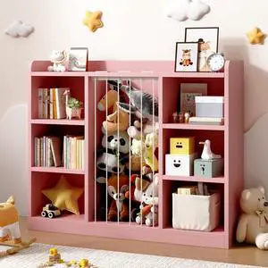 Toy Storage Organizer with 6 Cube, Stuffed Animal Storage, Pink Toy Storage Organizer with 6 Cube, Stuffed Animal Storage, Pink