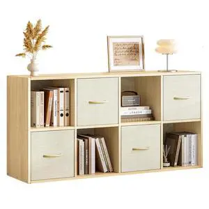 8 Cube Storage Organizer - Solid Wood Bookshelf with 4 Storage Bins, Cube Shelf with 2 Removable Back Panels, Vertical or Horizontal Bookcase, Open Book Shelf for Bedroom, Living Room, Office 8 Cube Storage Organizer - Solid Wood Bookshelf with 4 Storage Bins, Cube Shelf with 2 Removable Back Panels, Vertical or Horizontal Bookcase, Open Book Shelf for Bedroom, Living Room, Office