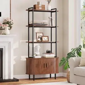 ONBRILL 71"Tall Bookshelf,4-Tier Wood Shelves & Metal Frame Bookcase,Walnut ONBRILL 71"Tall Bookshelf,4-Tier Wood Shelves & Metal Frame Bookcase,Walnut