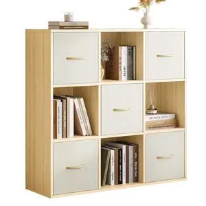 9 Cube Storage Organizer - Solid Wood Bookshelf with 5 Storage Bins, Cube Shelf with 3 Removable Back Panels, Vertical or Horizontal Bookcase, Open Book Shelf for Bedroom, Living Room, Office 9 Cube Storage Organizer - Solid Wood Bookshelf with 5 Storage Bins, Cube Shelf with 3 Removable Back Panels, Vertical or Horizontal Bookcase, Open Book Shelf for Bedroom, Living Room, Office