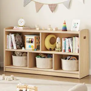 Montessori Shelf, Toy Storage Organizer with 5 Cube, Natural Montessori Shelf, Toy Storage Organizer with 5 Cube, Natural