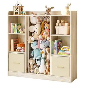 4-in-1 Toy Storage Organizer with Stuffed Animal Storage, Solid Pine Kids Bookshelf and Toy Shelf, 6 Cube Shelf with 2 Removable Drawers, Stuffed Animal Zoo for Kids Room, Playroom, Nursery 4-in-1 Toy Storage Organizer with Stuffed Animal Storage, Solid Pine Kids Bookshelf and Toy Shelf, 6 Cube Shelf with 2 Removable Drawers, Stuffed Animal Zoo for Kids Room, Playroom, Nursery