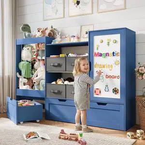 61" W Wooden Kids Toy Storage Organizer with Stuffed Animal Storage 61" W Wooden Kids Toy Storage Organizer with Stuffed Animal Storage