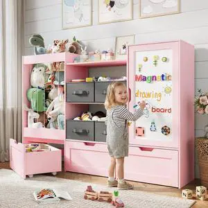 61"W Kids Toy Storage Organizer with Stuffed Animal Storage, Wooden 61"W Kids Toy Storage Organizer with Stuffed Animal Storage, Wooden