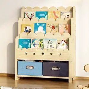 2-in-1 Kids Bookshelf with Toy Storage Drawers, Scalloped Montessori Bookcase Front Facing for Toddlers, Solid Wood Book Display & Organizer for Nursery, Playroom, Bedroom & Classroom 2-in-1 Kids Bookshelf with Toy Storage Drawers, Scalloped Montessori Bookcase Front Facing for Toddlers, Solid Wood Book Display & Organizer for Nursery, Playroom, Bedroom & Classroom