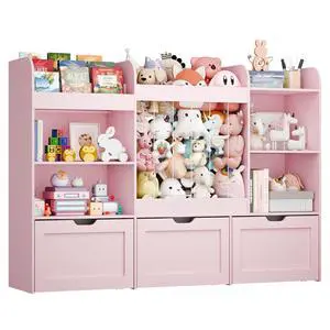 61"W Wooden Toy Storage and Kids Bookshelf, Large Stuffed Animal Storage 61"W Wooden Toy Storage and Kids Bookshelf, Large Stuffed Animal Storage