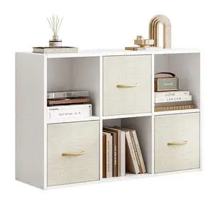 6 Cube Storage Organizer - Solid Wood Bookshelf with 3 Storage Bins, Cube Shelf with 2 Removable Back Panels, Vertical or Horizontal Bookcase, Open Book Shelf for Bedroom, Living Room, Office, White 6 Cube Storage Organizer - Solid Wood Bookshelf with 3 Storage Bins, Cube Shelf with 2 Removable Back Panels, Vertical or Horizontal Bookcase, Open Book Shelf for Bedroom, Living Room, Office, White