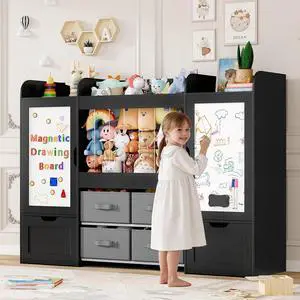 VontinT 61"W Wooden Kids Toy Organizer with Bookshelf Stuffed Animal Holder VontinT 61"W Wooden Kids Toy Organizer with Bookshelf Stuffed Animal Holder