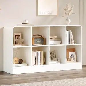 8 Cube Storage Organizer, Modern Curved Edge Cube Shelf, Wooden Cubby Storage with Base & 2 Removable Back Panels, 2-Tier Floor Standing Book Shelf for Living Room Bedroom Office Entryway 8 Cube Storage Organizer, Modern Curved Edge Cube Shelf, Wooden Cubby Storage with Base & 2 Removable Back Panels, 2-Tier Floor Standing Book Shelf for Living Room Bedroom Office Entryway