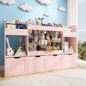 63"W Toy Storage Organizer, 132L Stuffed Animal Zoo with 4 Rolling Drawers 63"W Toy Storage Organizer, 132L Stuffed Animal Zoo with 4 Rolling Drawers