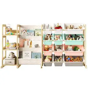 3-in-1 Kids Bookshelf with Toy Storage, Front Rack, 12 Color Bins 3-in-1 Kids Bookshelf with Toy Storage, Front Rack, 12 Color Bins