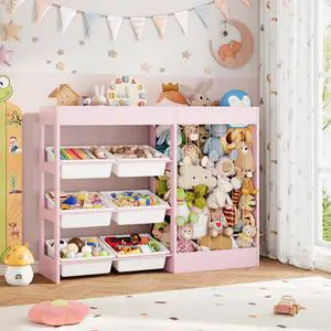 VontinT 50.6" W Toy Organizers and Storage with Stuffed Animal Zoo, Wooden VontinT 50.6" W Toy Organizers and Storage with Stuffed Animal Zoo, Wooden