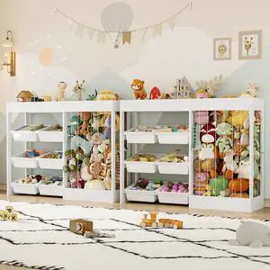 VontinT 2Pcs 50.6" W Toy Organizer with Stuffed Animal Storage&Bins, Wooden VontinT 2Pcs 50.6" W Toy Organizer with Stuffed Animal Storage&Bins, Wooden