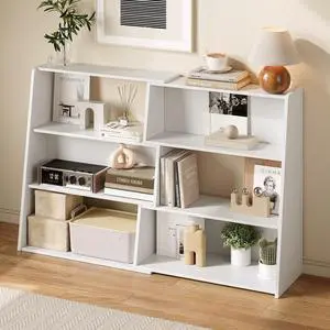 Extendable Bookshelf, Adjustable Low Bookcase, White Extendable Bookshelf, Adjustable Low Bookcase, White