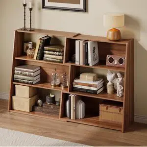 Extendable Bookshelf, Adjustable Low Bookcase, Walnut Extendable Bookshelf, Adjustable Low Bookcase, Walnut