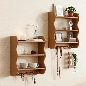 2-Pack Solid Pine Wood Floating Shelves for Wall 2-Pack Solid Pine Wood Floating Shelves for Wall