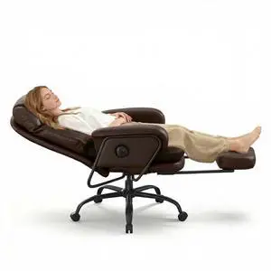 Multi-Task Ergonomic Office Chair with Footrest Computer Desk Chairs Indoor Lounge Chair with 90-165° 4-Level Reclining, Chairs for Working Relaxing Sleeping, PU Leather, Brown, Basic Back Multi-Task Ergonomic Office Chair with Footrest Computer Desk Chairs Indoor Lounge Chair with 90-165° 4-Level Reclining, Chairs for Working Relaxing Sleeping, PU Leather, Brown, Basic Back