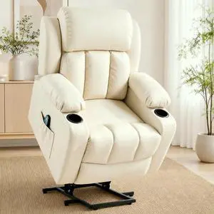 XL31 Power Lift Recliner Chair for Elderly, Electric Lift Chair with Massage & Heat, PU Leather Reclining Sofa w/Cup Holders, Side Pockets for Living Room Bedroom(Medium Size,Beige) XL31 Power Lift Recliner Chair for Elderly, Electric Lift Chair with Massage & Heat, PU Leather Reclining Sofa w/Cup Holders, Side Pockets for Living Room Bedroom(Medium Size,Beige)
