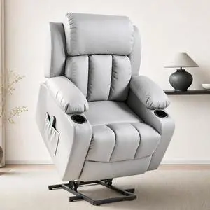 XL31 Power Lift Recliner Chair for Elderly, Electric Lift Chair with Massage & Heat, PU Leather Reclining Sofa w/Cup Holders, Side Pockets for Living Room Bedroom(Medium Size,Gray) XL31 Power Lift Recliner Chair for Elderly, Electric Lift Chair with Massage & Heat, PU Leather Reclining Sofa w/Cup Holders, Side Pockets for Living Room Bedroom(Medium Size,Gray)